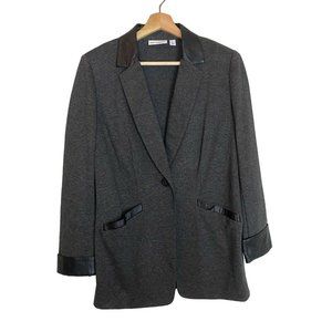 Susan Graver Ponte Knit Blazer Jacket Size 4 Faux Leather Trim A268351 Gray